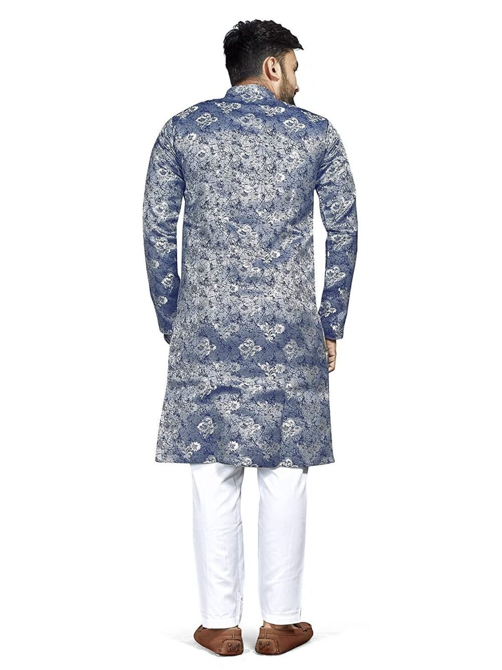 Mens Ethnic Wear Blue Kurta Pajama Sherwani Set - Image 3