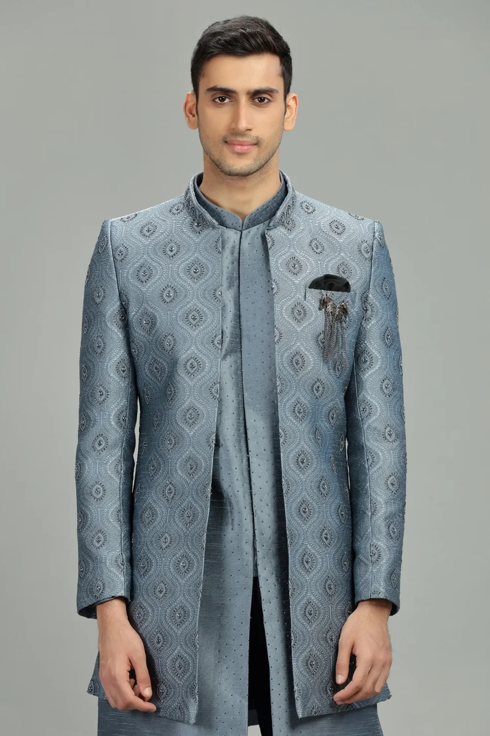 Grey Silk Indo Western Set - Image 2